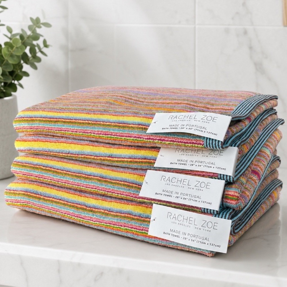 Rachel Zoe Set Of 4 Rainbow Stripe Bath Towels - New Style & Color! Cotton NWT